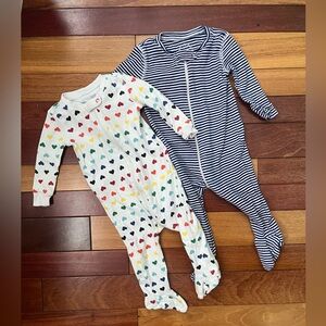Bundle of 2 Primary Footies Pajamas - Hearts and Stripes 3-6m